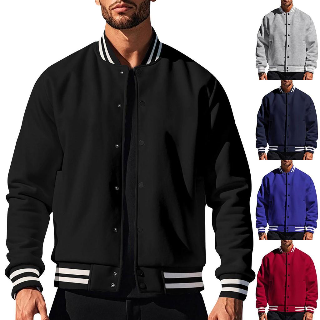 Men's autumn and winter fleece American retro baseball jacket loose casual stand-up collar single-breasted