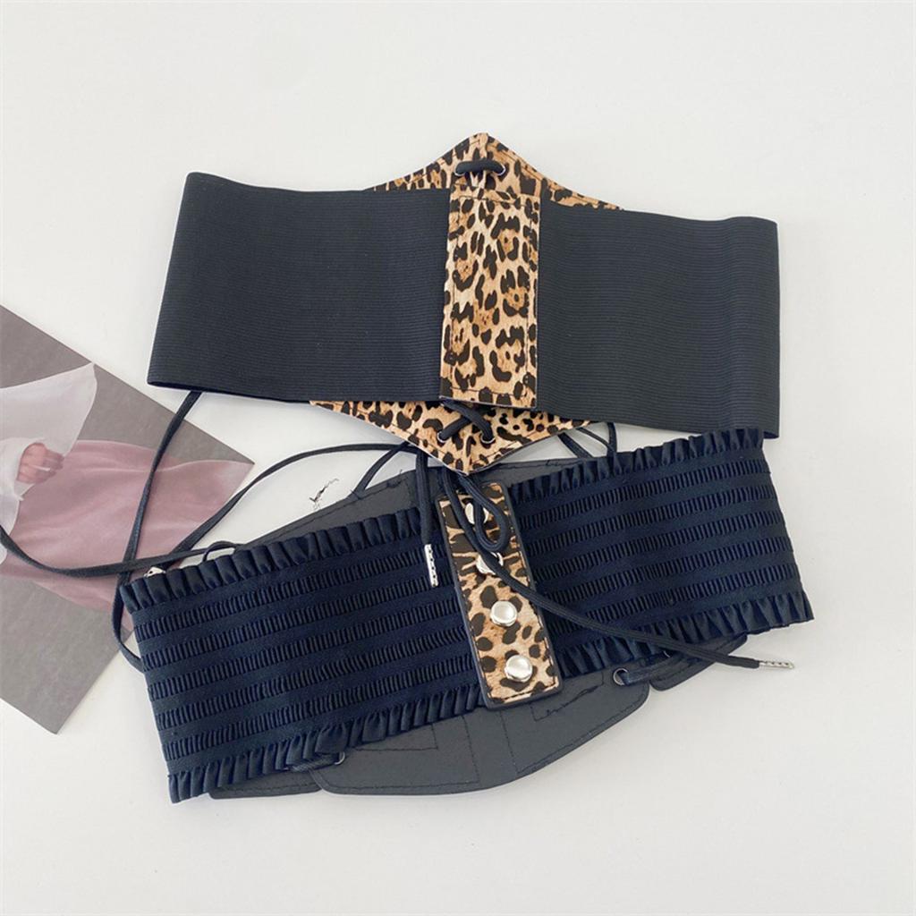 Lace Leopard Pattern Corset Women Waspie Laceup Tied Waistband Retro Cincher for Formal Event Party Elastic Waistbelt