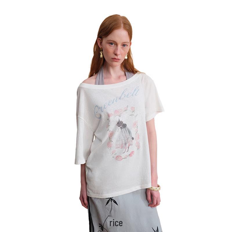 

Women s Slanted Shoulder Loose Fit Print T-Shirt S