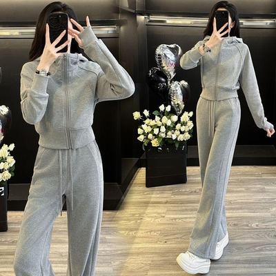 Modisches Sportbekleidungsset für Damen im Frühling und Herbst, lässiger lockerer Schnitt, Übergröße, zweiteiliges Outfit, bequem
