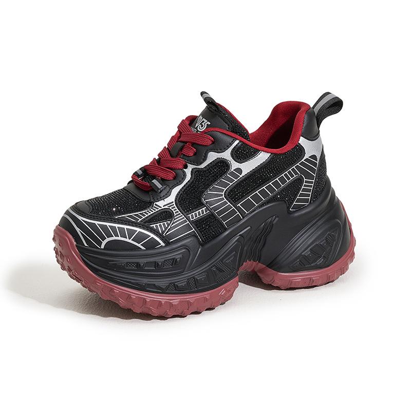 

Платформенные кроссовки «папины кроссовки» женские 2025 весна и осень новые модные универсальные красные туфли на скрытой платформе женская обувь спортивная и повседневная обувь 39