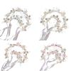 Flower Girls Tiaras Headband with Wrist Flower Artificial Pearls Flower Hair Accessories for Wedding Special Occasion