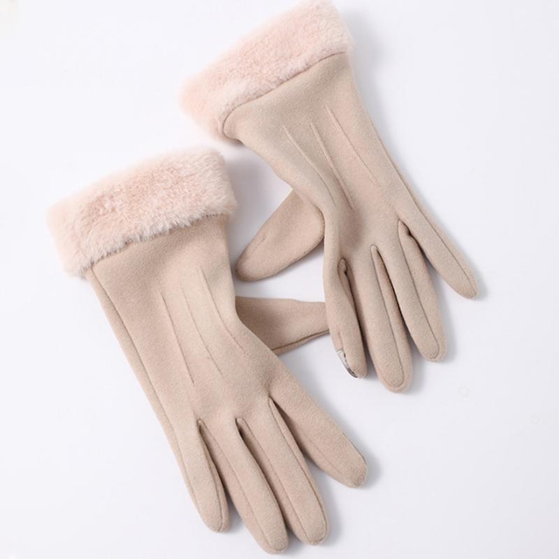 1 Pair Women'S Warm Winter Gloves Touchscreen Gloves With Fur Cuff Plush Lining Cycling Sports Driving Windproof Warm Gloves
