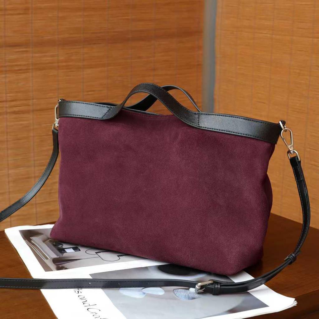 Bolsa Tote de Couro Bovino Fosco Camurçado 2025: Bolsa Transversal Feminina de Grande Capacidade para Outono/Inverno