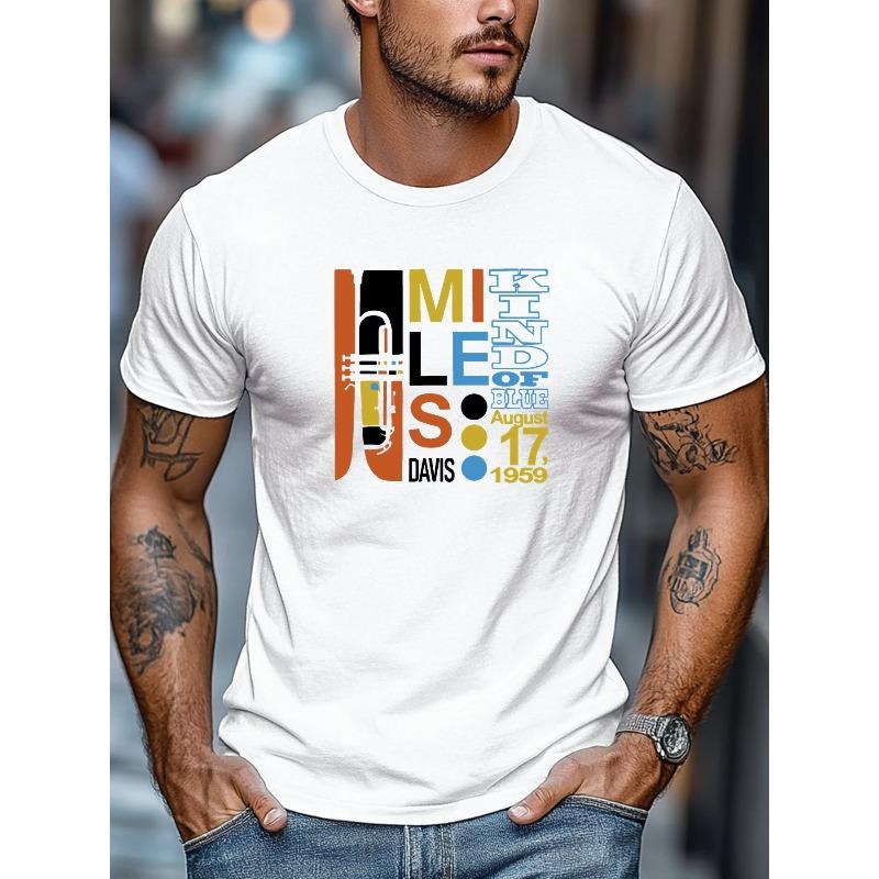 Men's T-shirt, Simple and Clean, Relaxed and Casual, Men's Miles Davis Jazz Poster Graphic Summer Casual Crew Neck Short Sleeve T-shirt