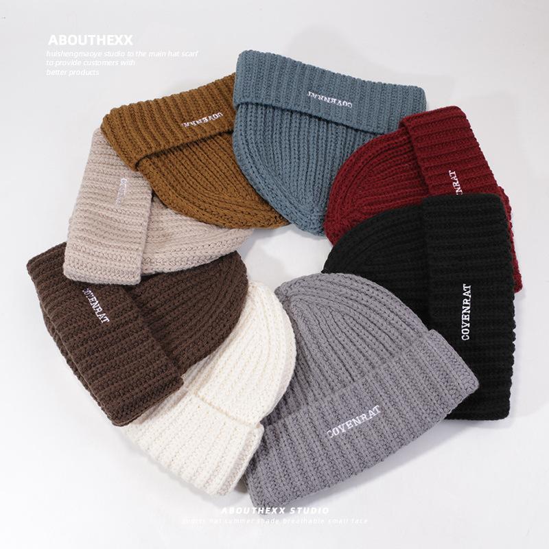 New Autumn and Winter Hat for Women Letter Embroidery Versatile Face Showing Small Wool Hat Warm Ear Protection Fashion Knit Hat Men