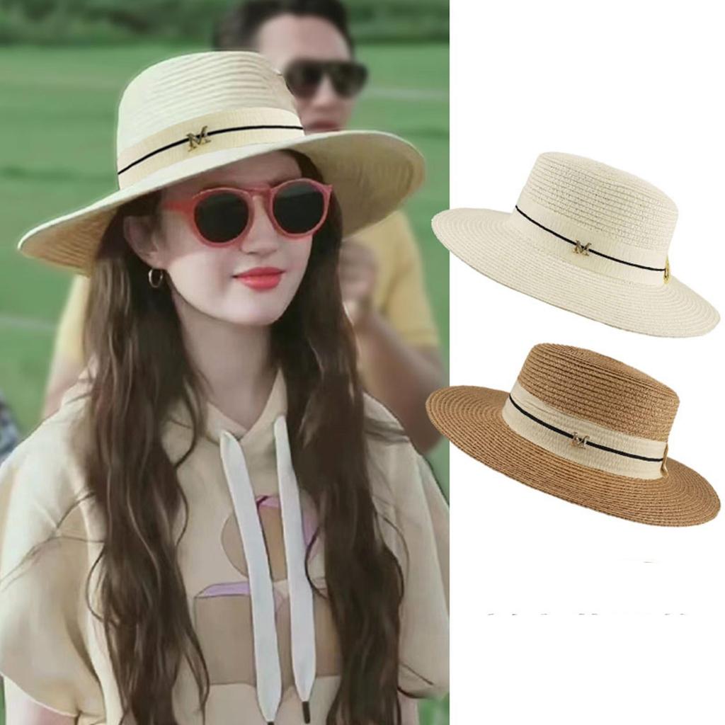Sommerstrohhüte für Männer Frauen Banddekoration Elegantes Damen-Partykleid Flache Kappe Reise Strand Sonnenhut Chapeau Femme