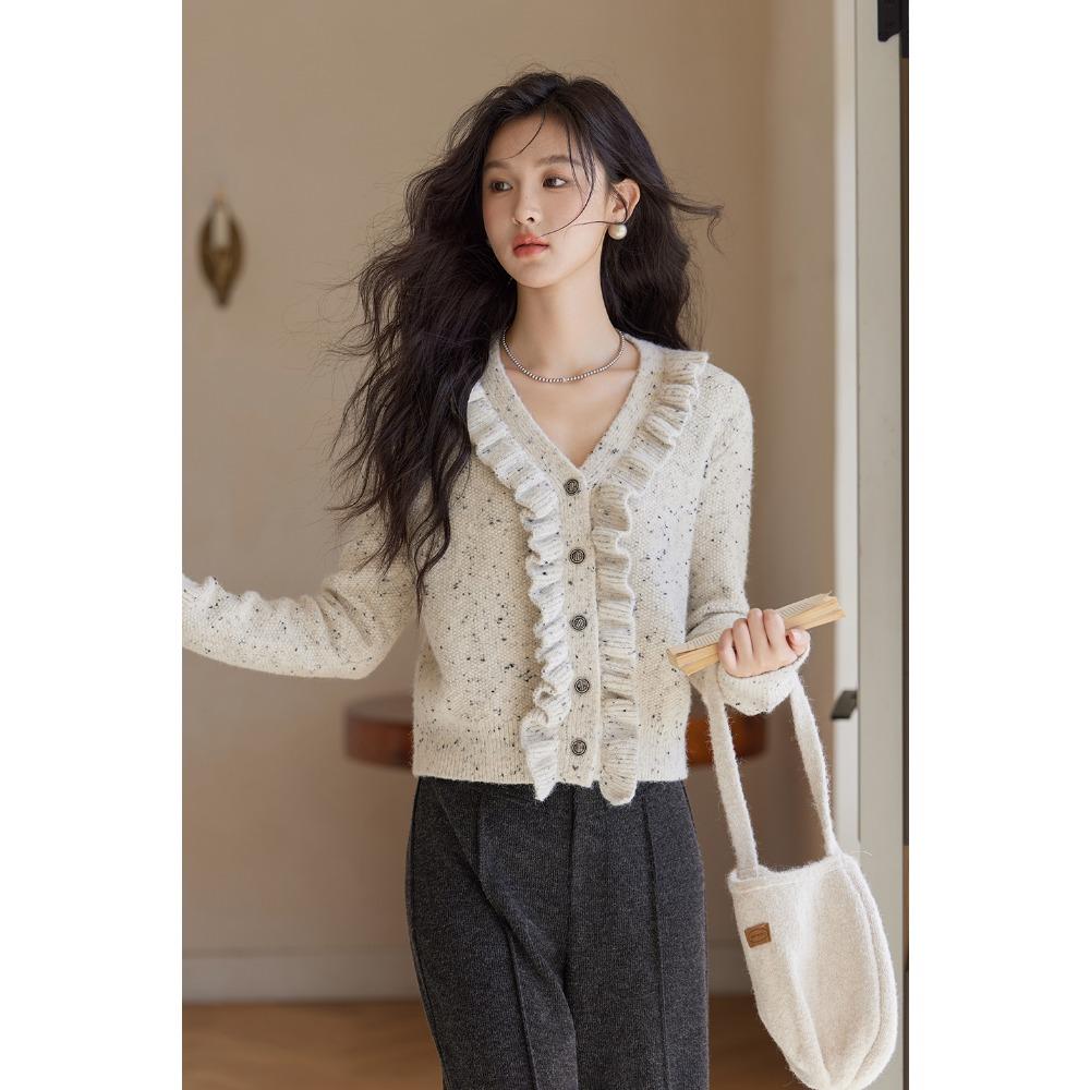 

Mishow Вязаный кардиган с ушной раковиной и длинным рукавом, зимняя верхняя одежда с пуговицами и V-образным вырезом, модный нежный топ MXD55Z1049 F