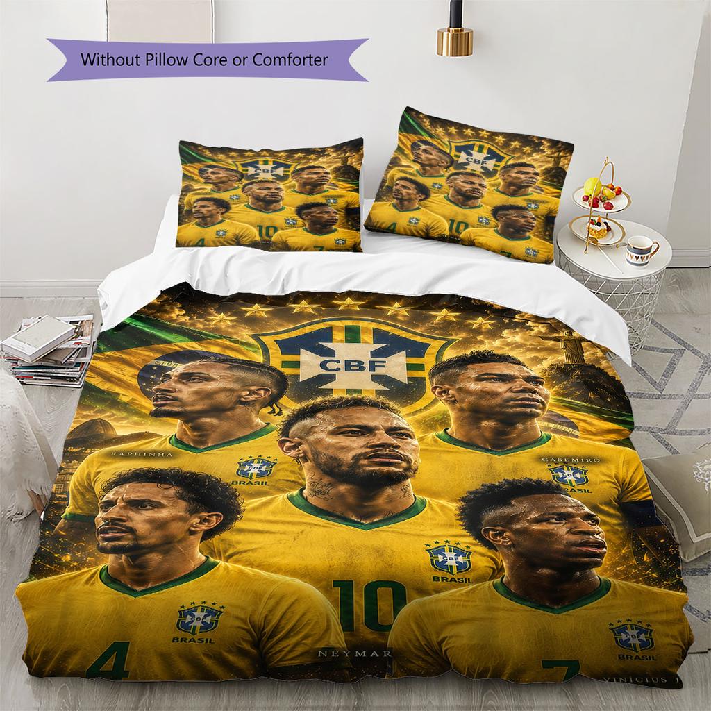 Brazil National Football Team Pattern Bedding,Quilt Set Quilt Cover Pillowcase Home Birthday Gift(1 * Duvet Cover + 2 * Pillowcase, Without Core)