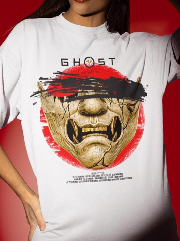 Yokai Mask Tshirt Yokai Game Player Outfit Loose Mens Tshirt Pure Cotton AllSeason Couple Streetwear oversized t shirt