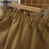 VONDA Summer Women Elastic High Waist Solid Color Casual Loose Shorts Mini Pants