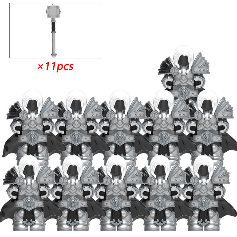 11Pcs Medieval Stormwind Soldiers Golden Knights Building Blocks Accessories Helmet Sword Weapons Action Figures Kids Toys Gifts