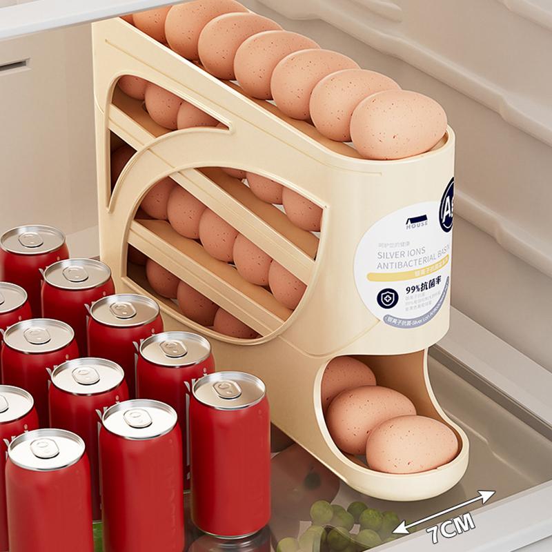 4 Layers Automatic Rolling Egg Holder Rack Fridge Egg Storage Box Container Kitchen Refrigerator Egg Dispenser Fridge Organizer