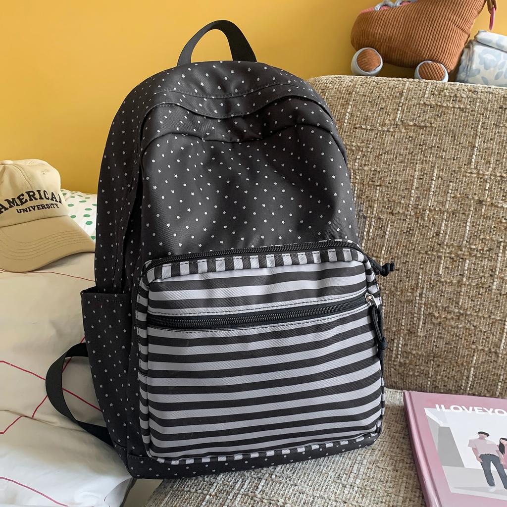 Cartella: Zaino scolastico a righe blu e pois blu mare, zaino da campus alla moda, grande capacità, leggero, zaino versatile ed elegante