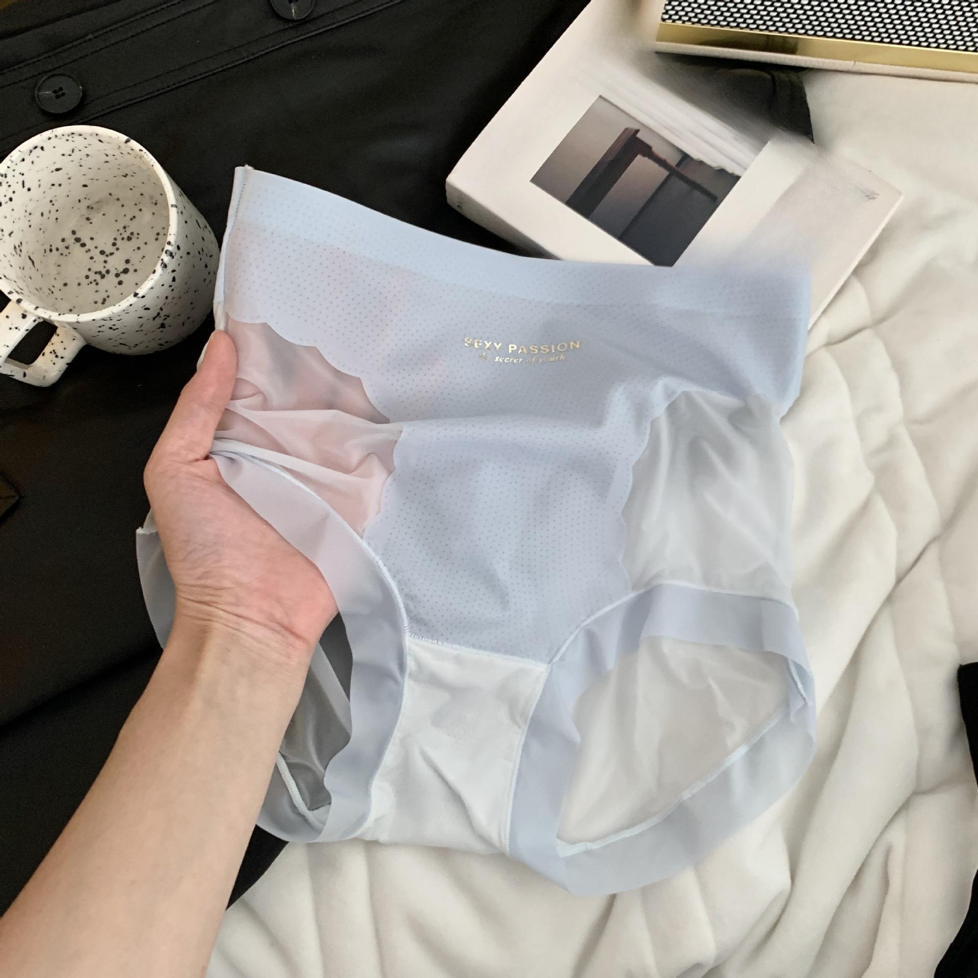 

Женское весенне-летнее быстросохнущее нижнее белье из ледяного шелка с высокой талией и ластовицей с расширением для живота L синий