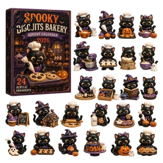 Halloween Advent Calendar Dog Cat Calendar, 24-Day Acrylic Figure Countdown Set Holiday Box with Witch Pumpkin Ghost Outfits, Collectible Desk Display