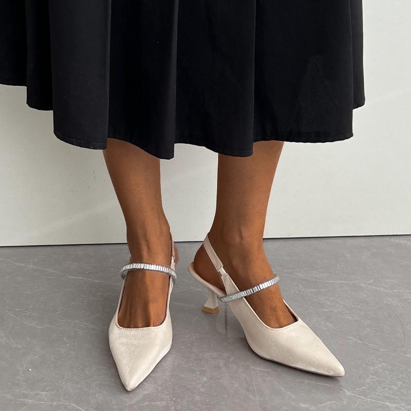Fashion Summer New Stiletto High Heels Women Fashion Pointy Head Shallow Mouth All Matching Rhinestone After Empty Sandals
