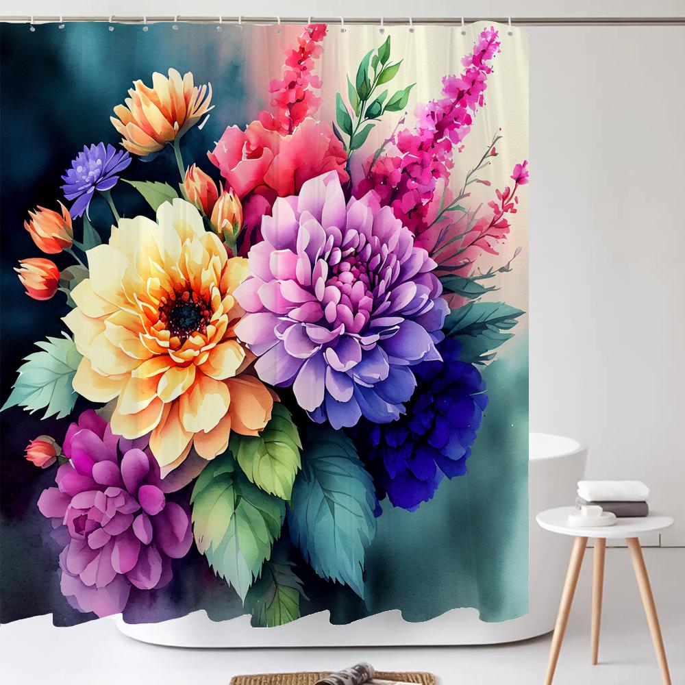 Watercolor Flower and Rose Print Shower Curtain Waterproof Shower Curtain Bathroom Partition Curtain Bathroom Decor Accessories