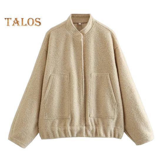 Jachetă de iarnă pentru femei, Cardigan, mâneci lungi, culoare pură, guler stand, buzunare, lungime medie, caldă, pentru cumpărături, naveta