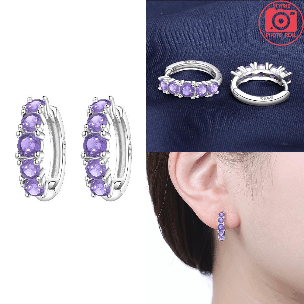 925 Silver Purple Series Heart Wing Earrings Women Pretty Bows Lucky Ear Hoops Valentine's Fine Gift Jewelry Accessory