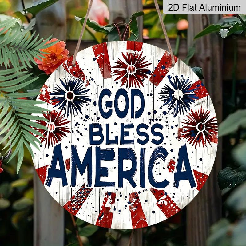 2D Flat, 1pc Decoration Celebrating American Independence Day on July 4Th, Featuring a Red And Blue Striped Pattern.This Aluminum Sign Is Perfect for