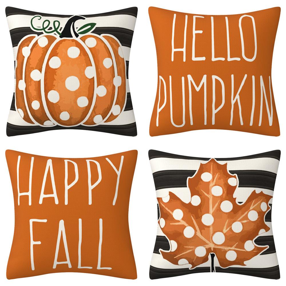 New Black and White Striped Pumpkin Maple Leaf Linen Pillowcase Autumn Orange Sofa Cushion Cover Combination