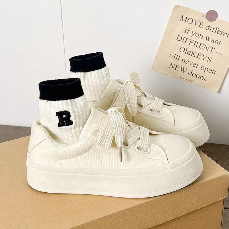 Thick-soled women's shoes, niche casual shoes, versatile canvas shoes, fashionable temperament shoes