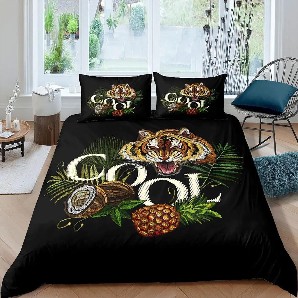 Comforter Tropical Coconut Tree King Queen Surfboard Palm Leaf Bedding Set Summer Ocean Polyester Comforter