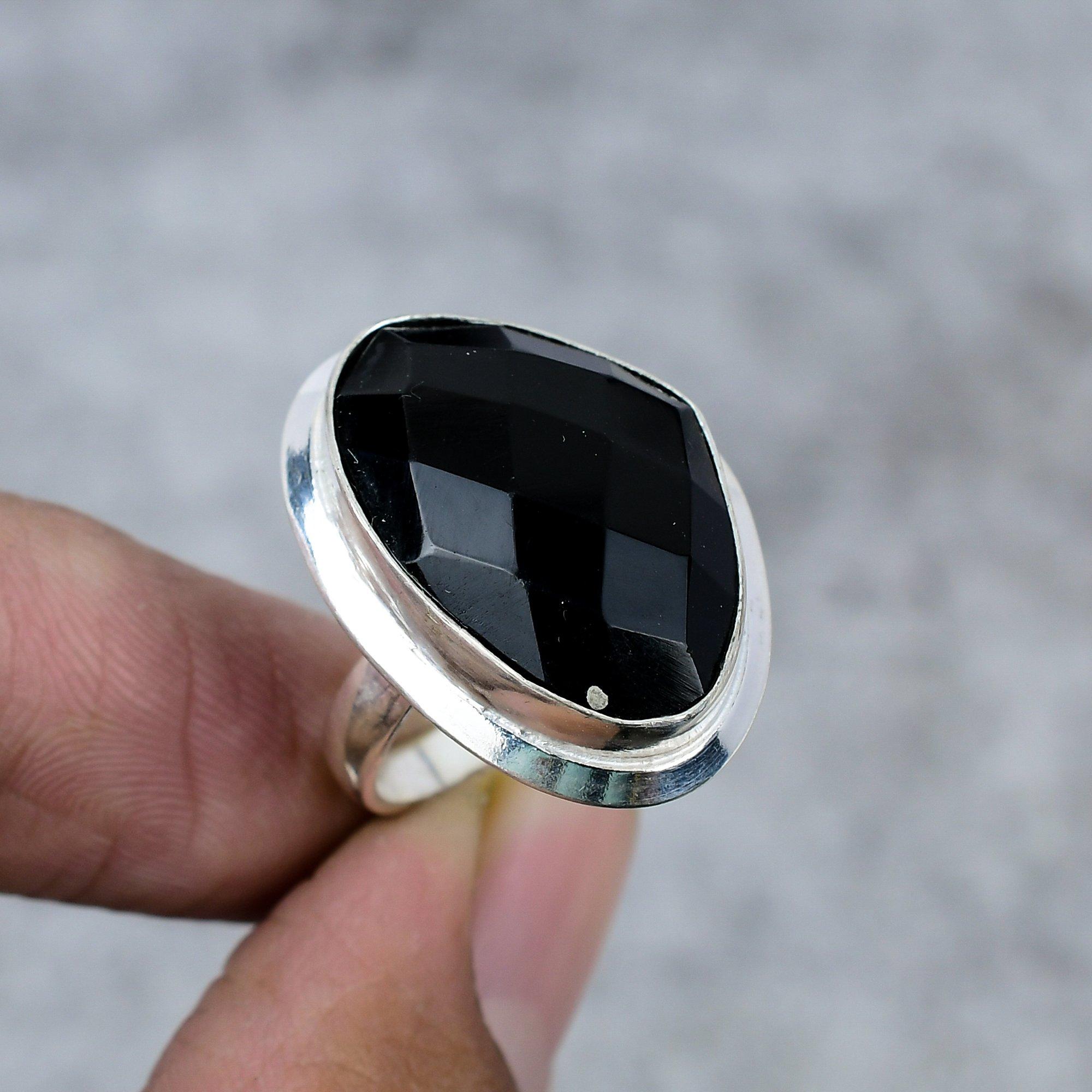 

Black Spinel Gemstone Handmade 925 Sterling Silver Jewelry Ring Size 9 M-261