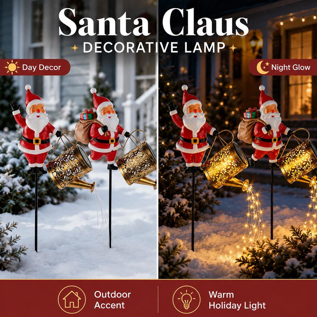 Santa Watering Can Stake Light with Effect, Outdoor Decorative Garden Light for Yard Patio