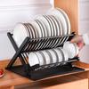Double Layer Folding Dish Rack with Cutlery Storage - No Installation Needed