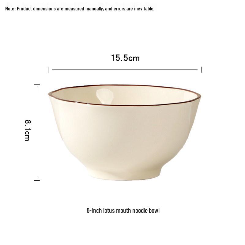 Retro Style 6-Inch Ceramic Glazed Noodle Bowl – Large Capacity Tableware for Soup & Instant Noodles