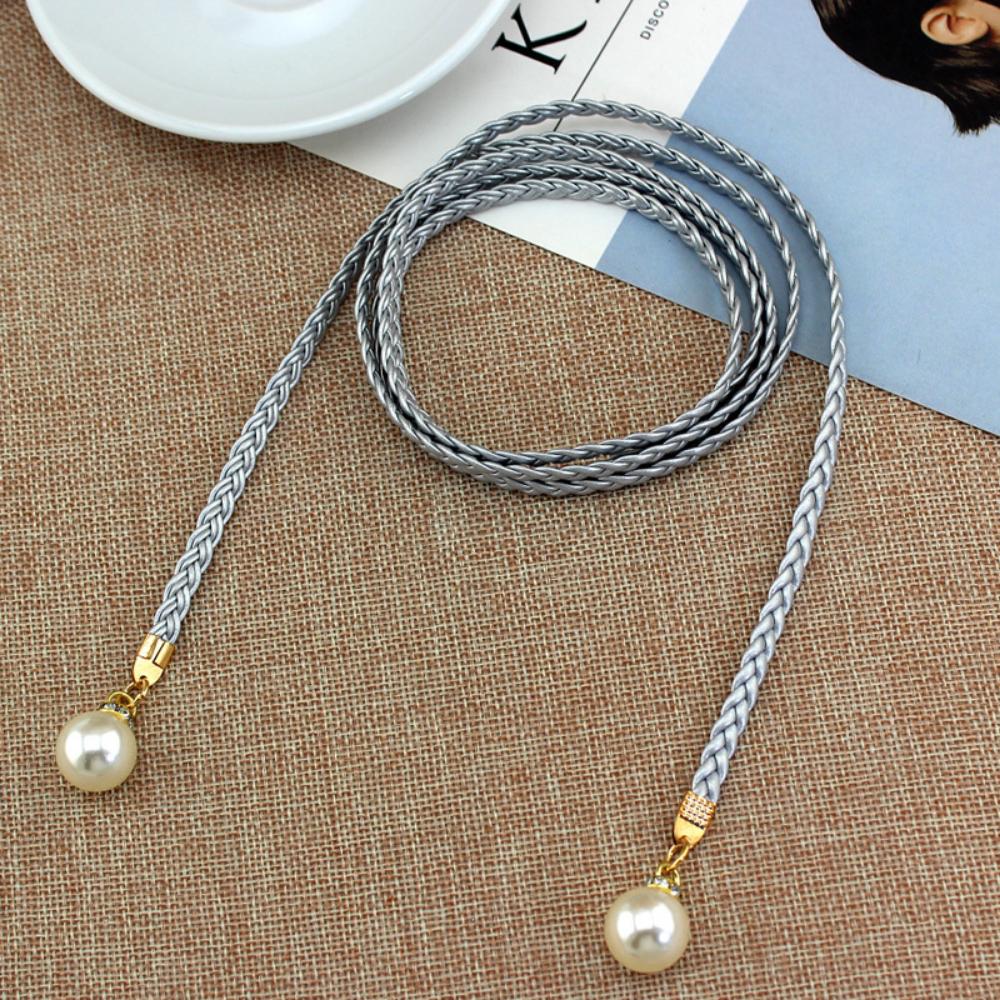 Korean Version Woven Thin Belt Women's Versatile Decorative Waist Rope Women's Sweet Dress Knotted Skirt Pearl Waist