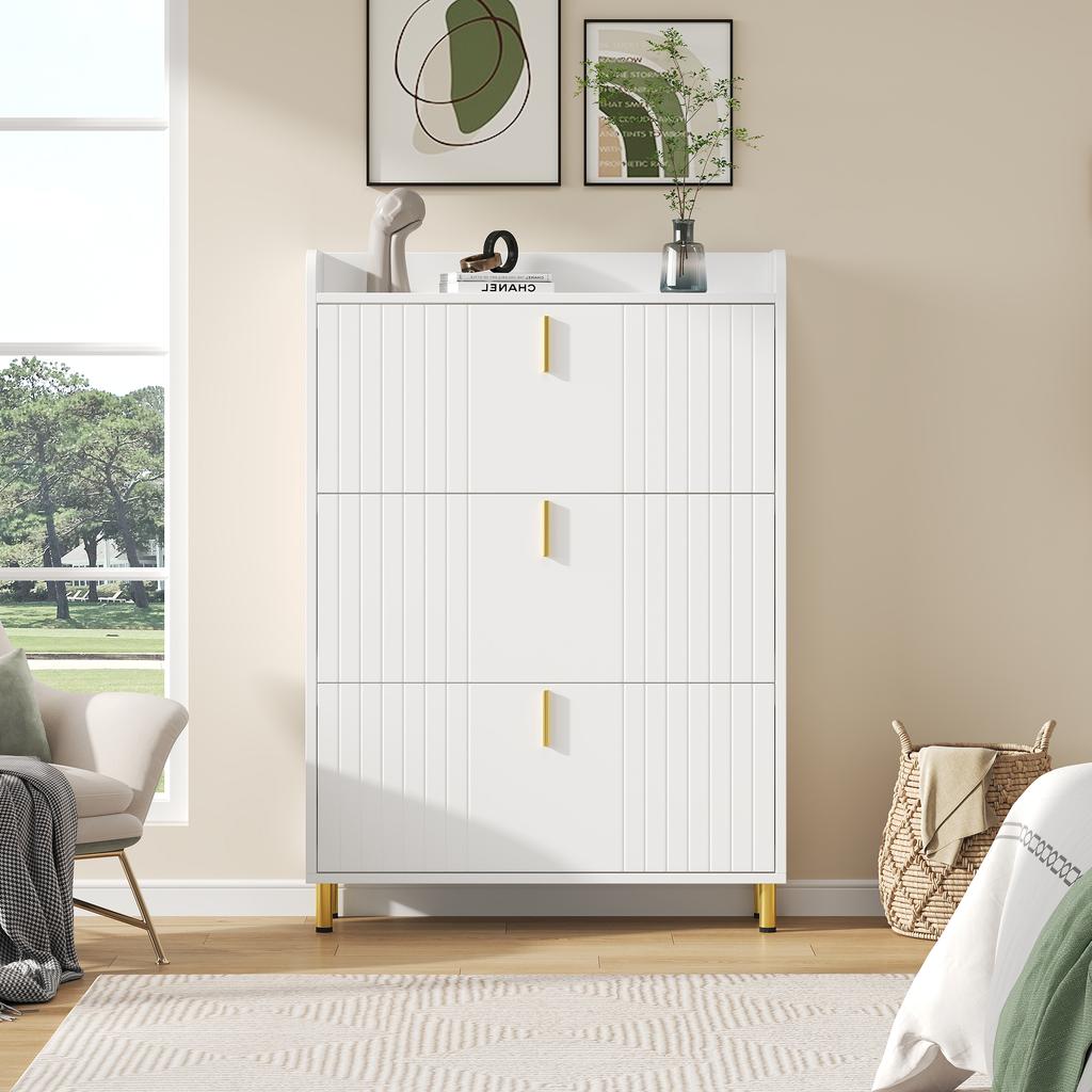 Mobiletto per scarpe a 3 ante, Scarpiera stretta, con 6 scomparti, Bianco, Regolabile, Dispositivo anti-ribaltamento per l'ingresso, 80*23.5*123.5cm