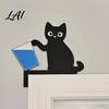 Wooden Animal Wall Art Cartoon Cat Door Frame Pendant Cute Black Corner Decorative Sticker Decoration for Photo Frames And Cabinets Funny Topper