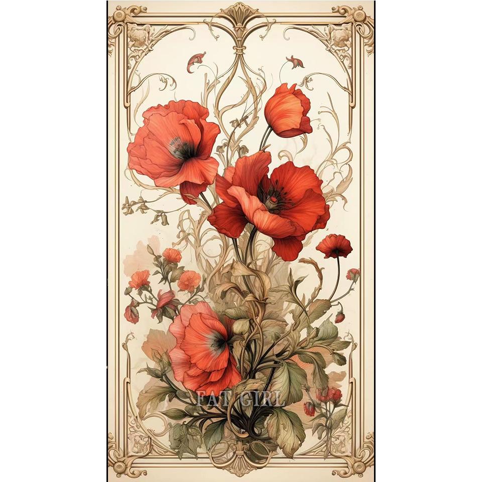 Retro Poppy Flower Diy Diamond Paintings New Collection 2023 Peony Cross Stitch Kit Full Drill Mosaic Large Size Home Decoration