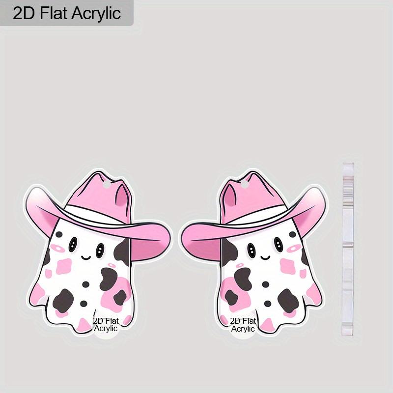 2D Flat Funny Cute Halloween Double Sided Acrylic Pink Bowler Hat Ghost Pendant Earrings Women's Halloween Costume Praty Jewelry Festival Gift
