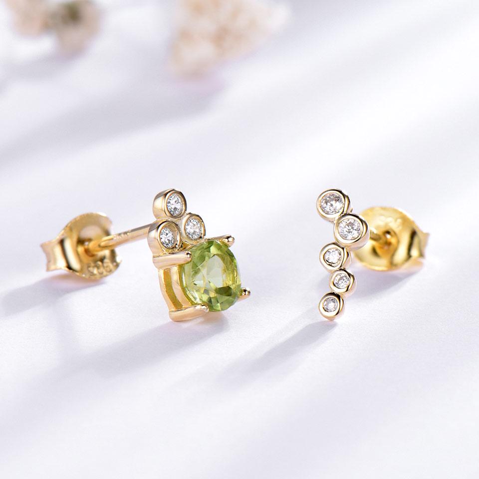 Umcho Real Natural Peridot 925 Sterling Silver Stud Earrings For Women Ladys Party Jewelry Asymmetrical Earrings Christmas Gift