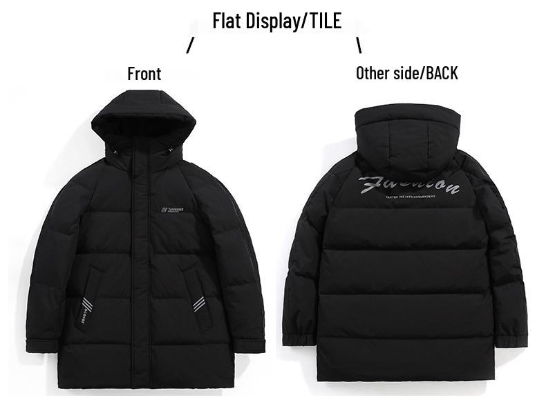 Men's Luxury Goose Down Mid-Length Hooded Winter Jacket, Plus Size, Thick & Warm Outerwear, 2025 New Arrival