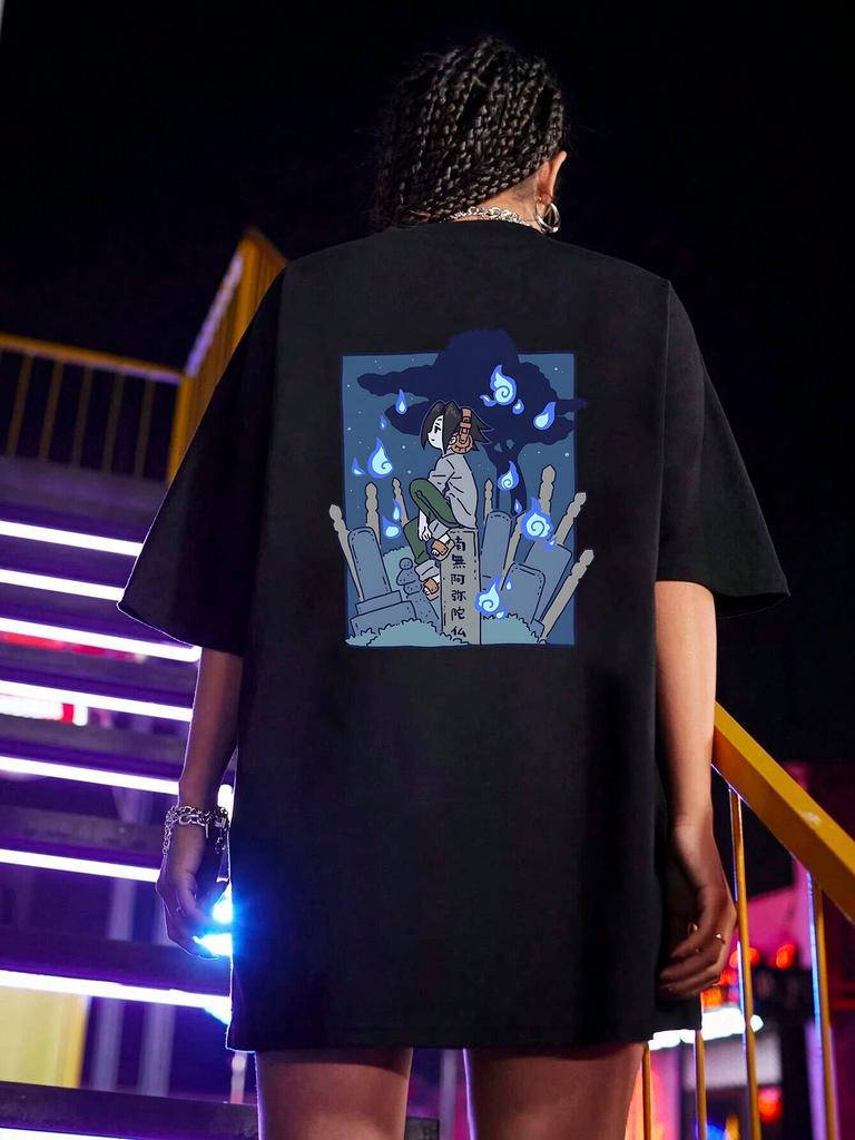 Japanese Cool Boy Cartoon T-shirt for Unisex Gothic Summer Cotton High Street Unisex Tops Short Sleeve Tees Women O-neck T Shirts