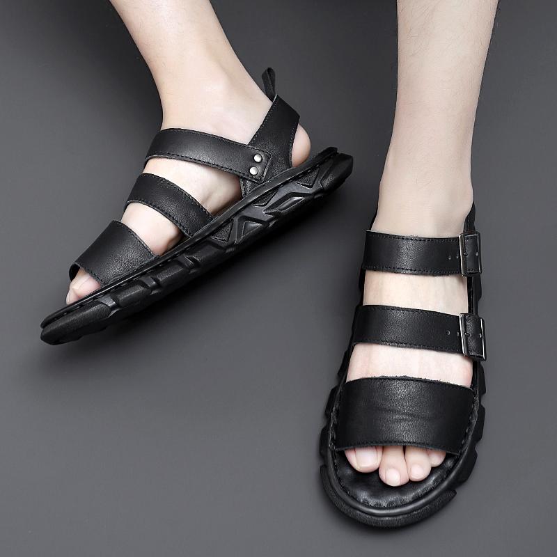 Men Sandals 2024 Summer New Arrival Premium Leather Lightweight Breathable Comfortable Beach Designer Sandals Big Size 39-48