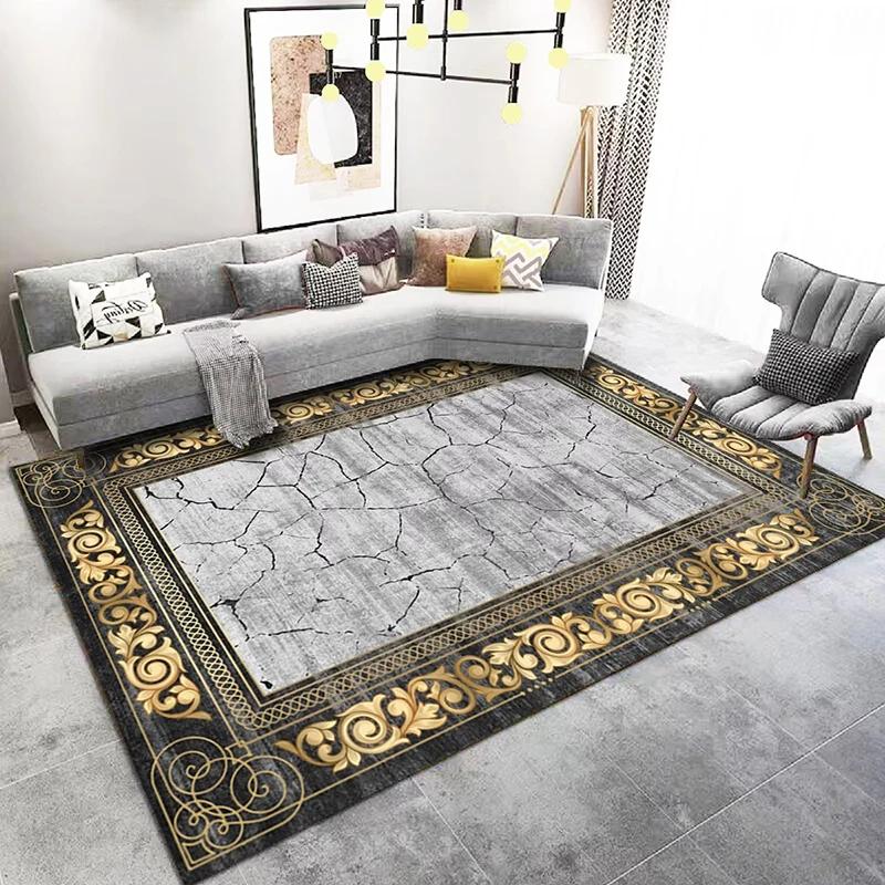 Classical Living Room Decor Carpet Home Decoration Gold Border Soft Rugs for Bedroom Washable Lounge Mat Elastic Floor Carpet