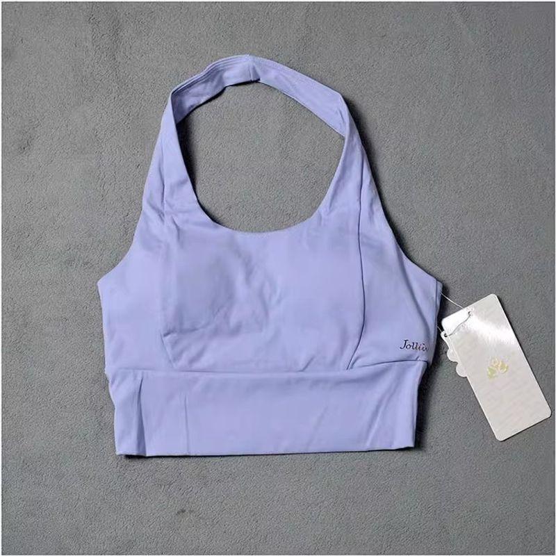 

Women s Yoga Vest Outer Wear Halterneck Sexy with Chest Pad Beauty Back Fitness Pilates Running Short Tops Light blue (no LOGO) S