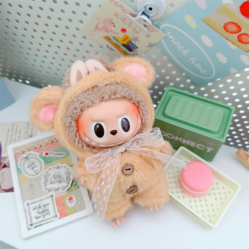 First, Second, and Third Generation Labubu Doll Clothes: 17cm Plush Onesie for 10cm Labubu Dolls, Cute Cartoon Design