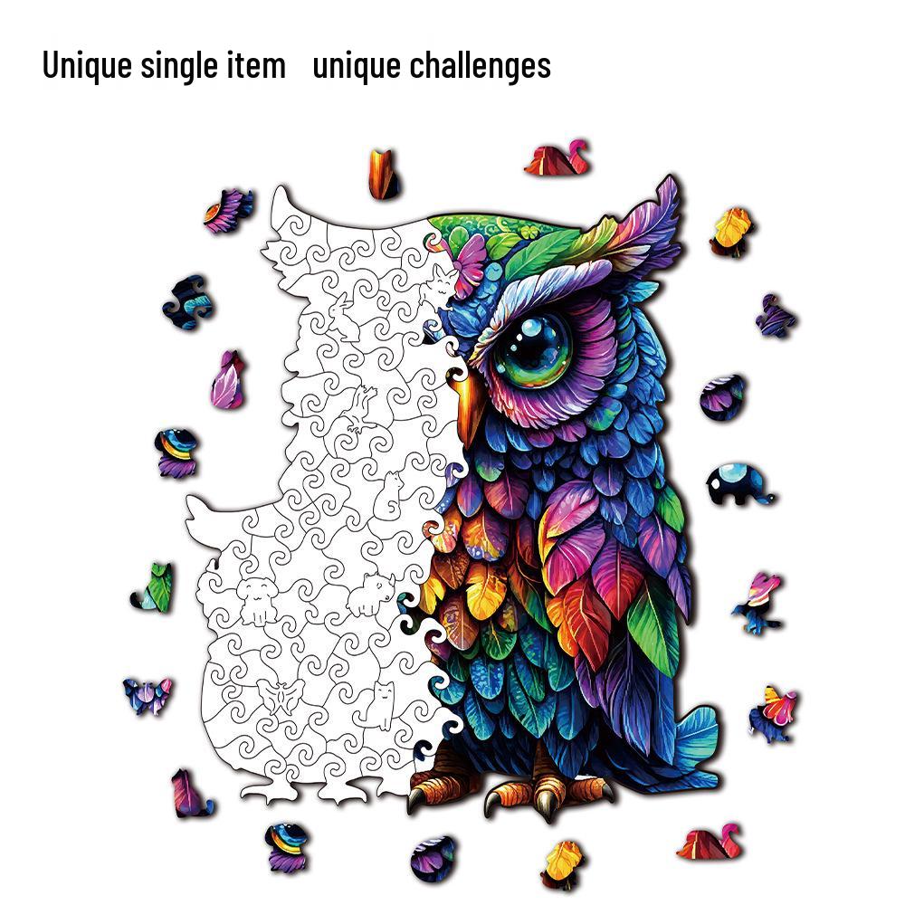 HOOLOOG Owl Cat Wooden Jigsaw Puzzle: Original Irregular Shape Creative Decompression Art Puzzle & Money Box.