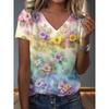 Fashion Women's V-Neck Short Sleeve 3D Casual Color Printing Casual Short Sleeve V-Neck T-Shirt