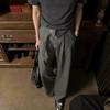 Zen Pleated Embroidered Straight Tube Slightly Pulled High Waist Striped Trousers High Street Men's and Women's Pendant Casual Trousers