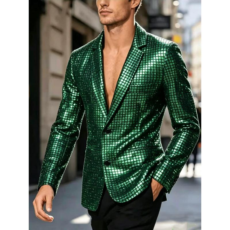 Mens Sequined Blazer Nightclub Party Performance Fashion Casual Suit Jacket