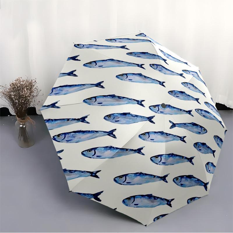1 Stück Fischschwarm Automatischer Faltregenschirm mit 8-Speichen-Windschutz-Design, Tragbarer Faltbarer Sonnenschirm für Halloween, Weihnachtsgeschenke