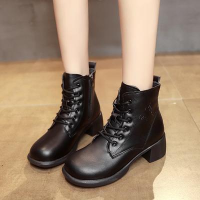 Soft Leather Velvet Autumn and Winter New Women's Thick Heel Retro Fashion Boots Thick Heel Versatile Boots